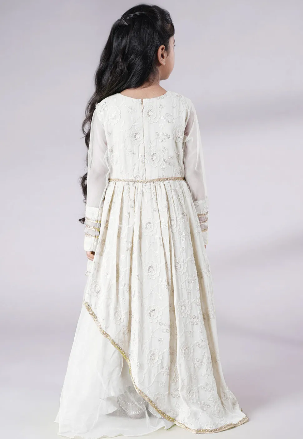 Embroidered Georgette Abaya Style Suit in White