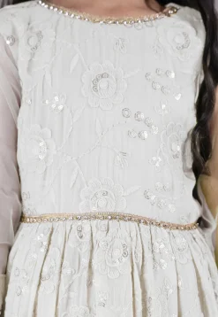 Embroidered Georgette Abaya Style Suit in White