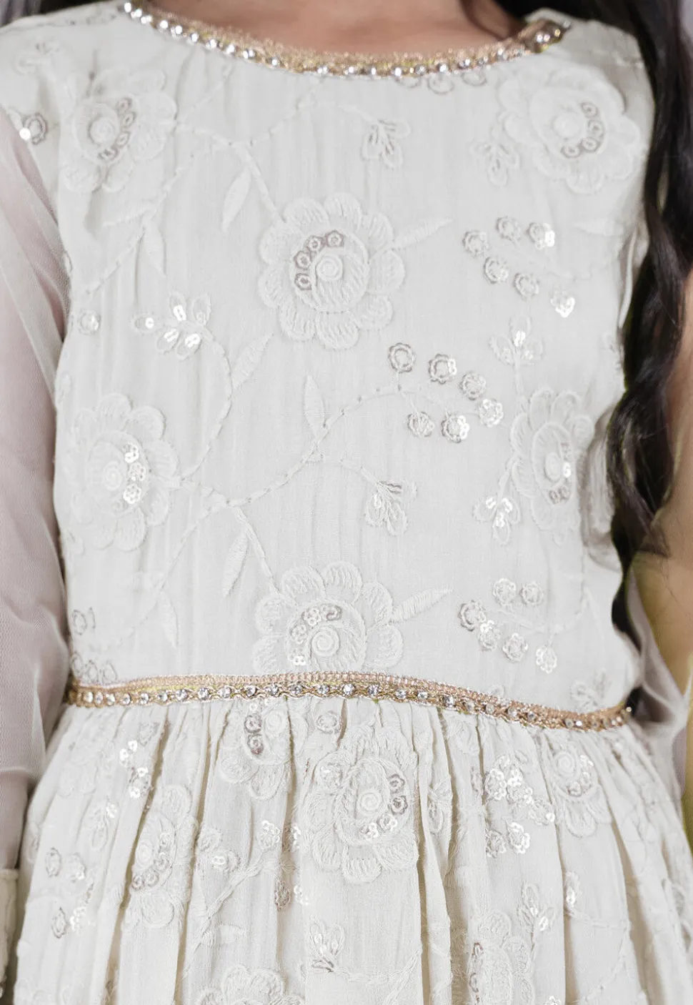 Embroidered Georgette Abaya Style Suit in White