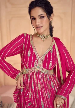 Embroidered Georgette Abaya Style Suit in Pink
