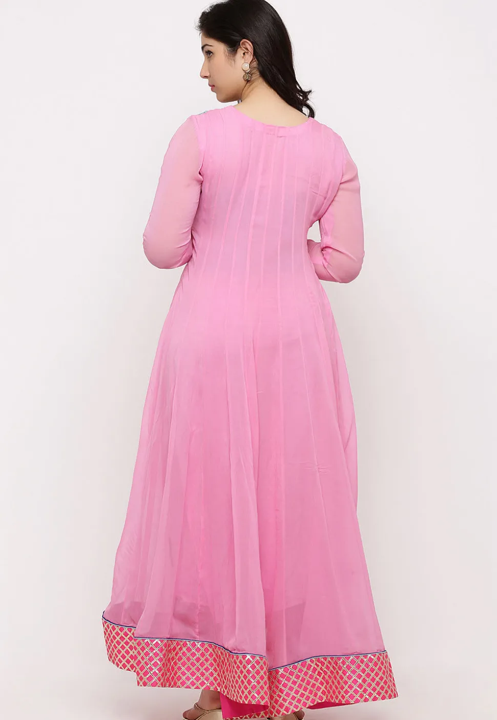 Embroidered Georgette Abaya Style Suit in Pink