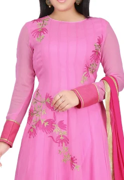 Embroidered Georgette Abaya Style Suit in Pink