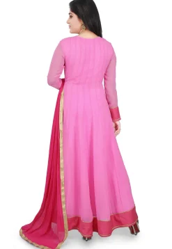 Embroidered Georgette Abaya Style Suit in Pink