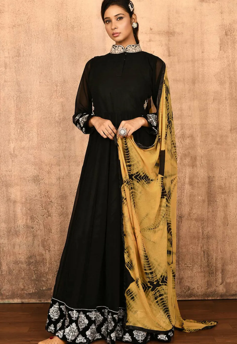 Embroidered Georgette Abaya Style Suit in Black