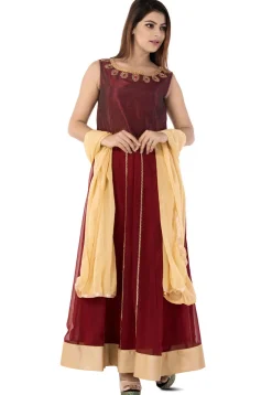Embroidered Georgette Abaya Style Suit in Maroon