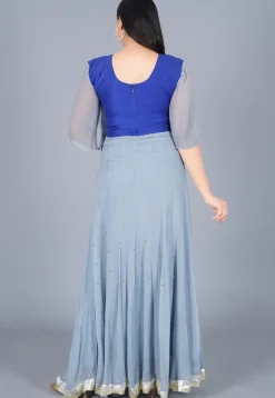 Embroidered Georgette Abaya Style Suit in Royal Blue and Grey