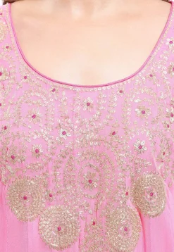 Embroidered Georgette Abaya Style Suit in Light Pink