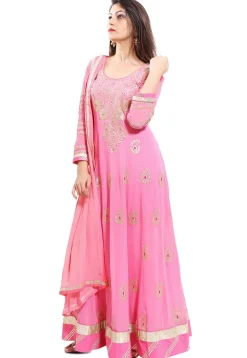 Embroidered Georgette Abaya Style Suit in Light Pink
