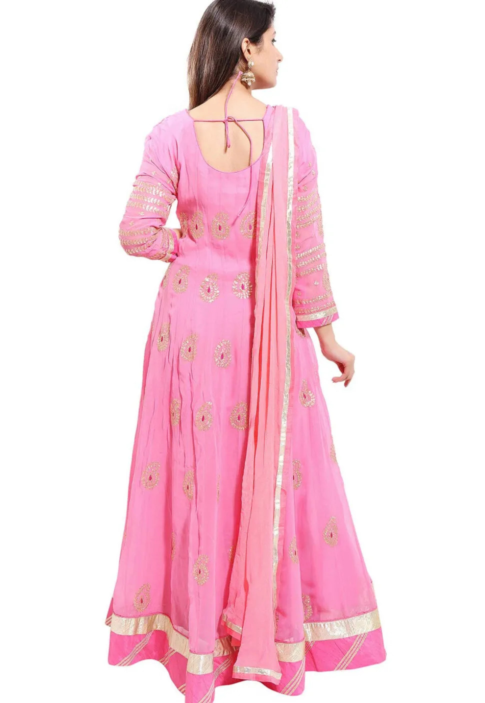Embroidered Georgette Abaya Style Suit in Light Pink