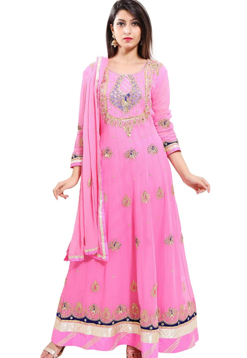Embroidered Georgette Abaya Style Suit in Light Pink