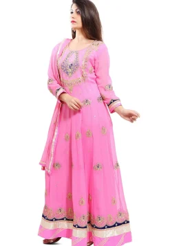 Embroidered Georgette Abaya Style Suit in Light Pink