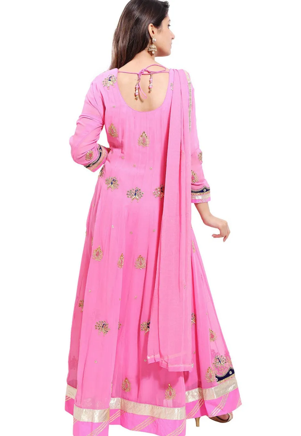 Embroidered Georgette Abaya Style Suit in Light Pink