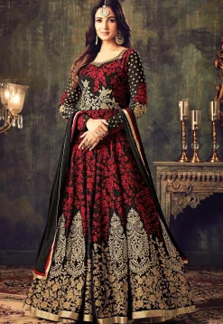 Embroidered Georgette Abaya Style Suit in Black