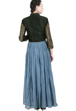 Embroidered Georgette Abaya Style Suit in Black and Dusty Blue