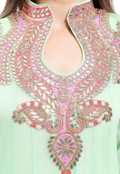 Embroidered Georgette Abaya Style Suit in Pastel Sea Green