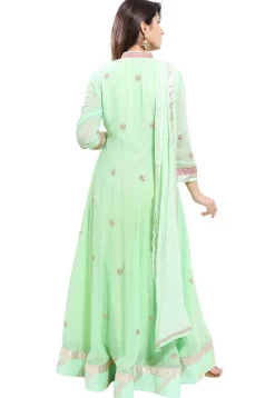 Embroidered Georgette Abaya Style Suit in Pastel Sea Green