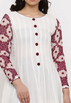 Embroidered Georgette Abaya Style Suit in White