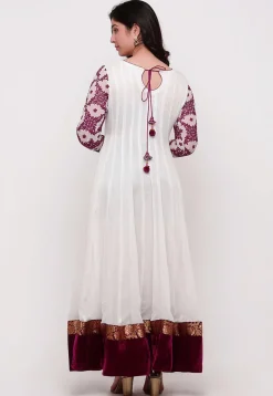 Embroidered Georgette Abaya Style Suit in White