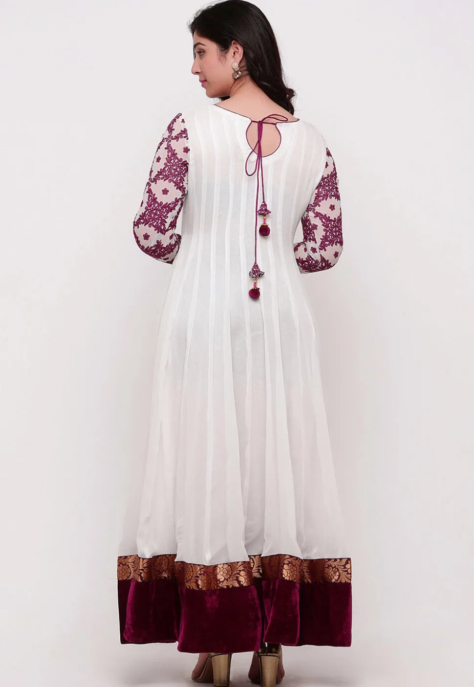 Embroidered Georgette Abaya Style Suit in White
