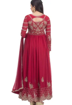 Embroidered Georgette Abaya Style Suit in Maroon