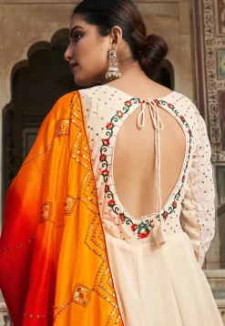 Embroidered Georgette Abaya Style Suit in Cream