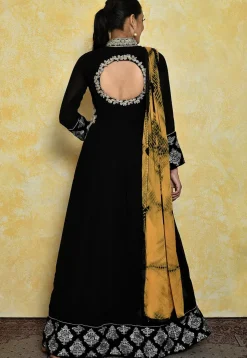 Embroidered Georgette Abaya Style Suit in Black