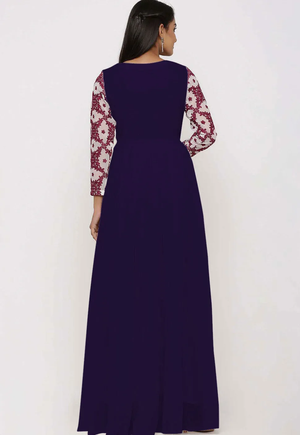 Embroidered Georgette Abaya Style Suit in Purple