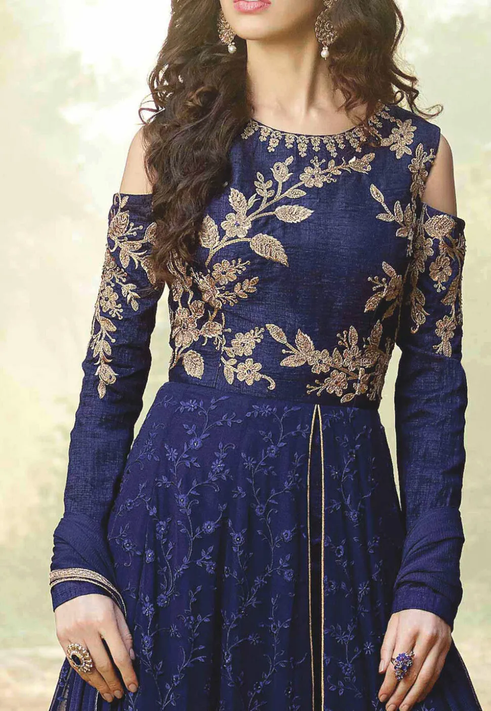 Embroidered Georgette Abaya Style Suit in Blue