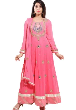 Embroidered Georgette Abaya Style Suit in Pink