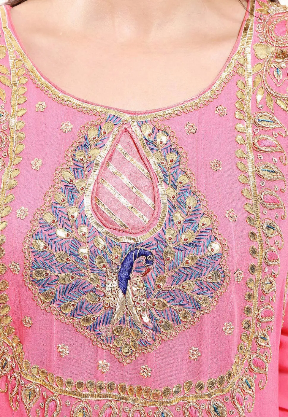 Embroidered Georgette Abaya Style Suit in Pink