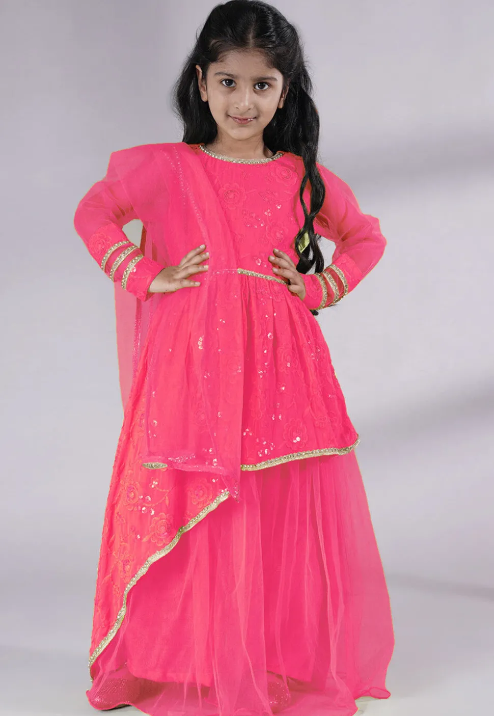 Embroidered Georgette Abaya Style Suit in Pink
