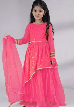 Embroidered Georgette Abaya Style Suit in Pink