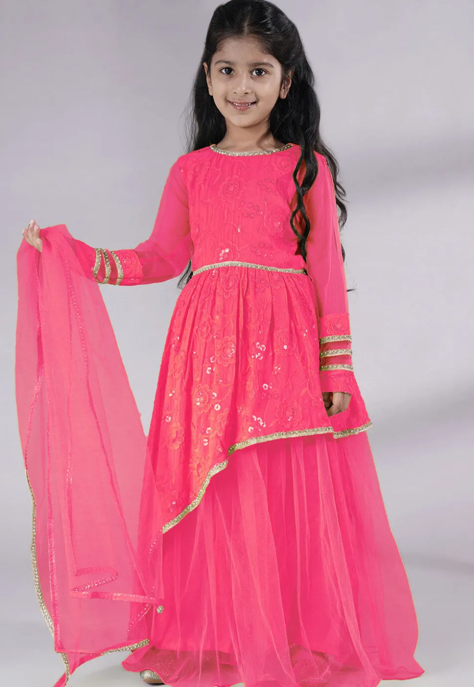 Embroidered Georgette Abaya Style Suit in Pink