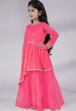 Embroidered Georgette Abaya Style Suit in Pink