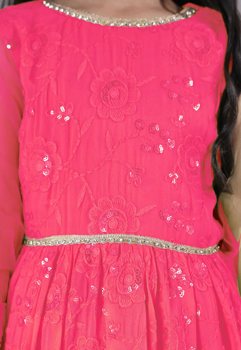 Embroidered Georgette Abaya Style Suit in Pink