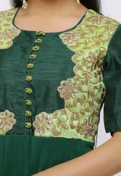 Embroidered Georgette Abaya Style Suit in Dark Green