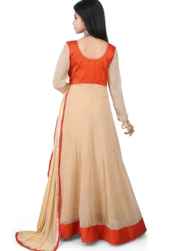 Embroidered Georgette Abaya Style Suit in Beige