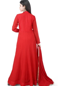 Embroidered Georgette Abaya Style Suit in Red