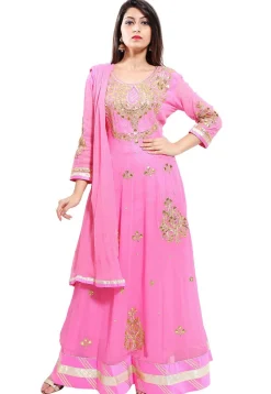 Embroidered Georgette Abaya Style Suit in Light Pink