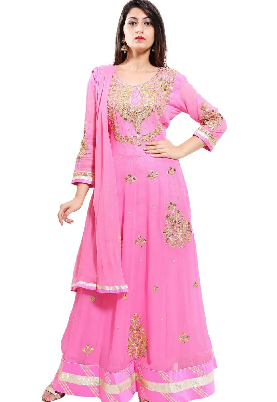 Embroidered Georgette Abaya Style Suit in Light Pink