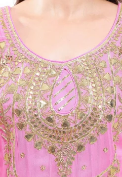 Embroidered Georgette Abaya Style Suit in Light Pink