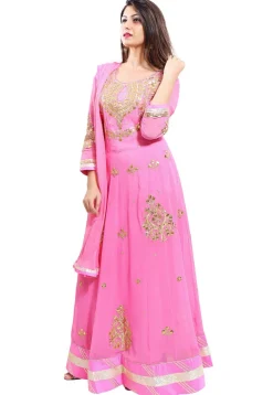 Embroidered Georgette Abaya Style Suit in Light Pink