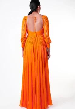 Embroidered Georgette Abaya Style Suit in Orange