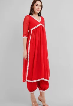Embroidered Georgette Alia Cut Punjabi Suit in Red