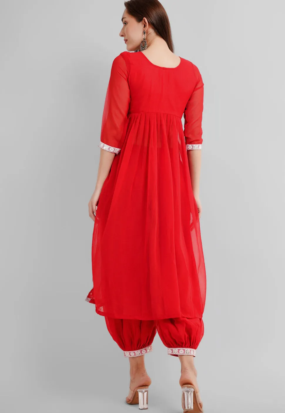 Embroidered Georgette Alia Cut Punjabi Suit in Red