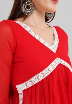 Embroidered Georgette Alia Cut Punjabi Suit in Red