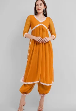 Embroidered Georgette Alia Cut Punjabi Suit in Mustard