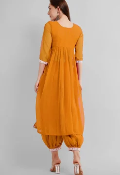 Embroidered Georgette Alia Cut Punjabi Suit in Mustard