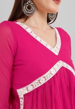 Embroidered Georgette Alia Cut Punjabi Suit in Fuchsia