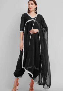 Embroidered Georgette Alia Cut Punjabi Suit in Black